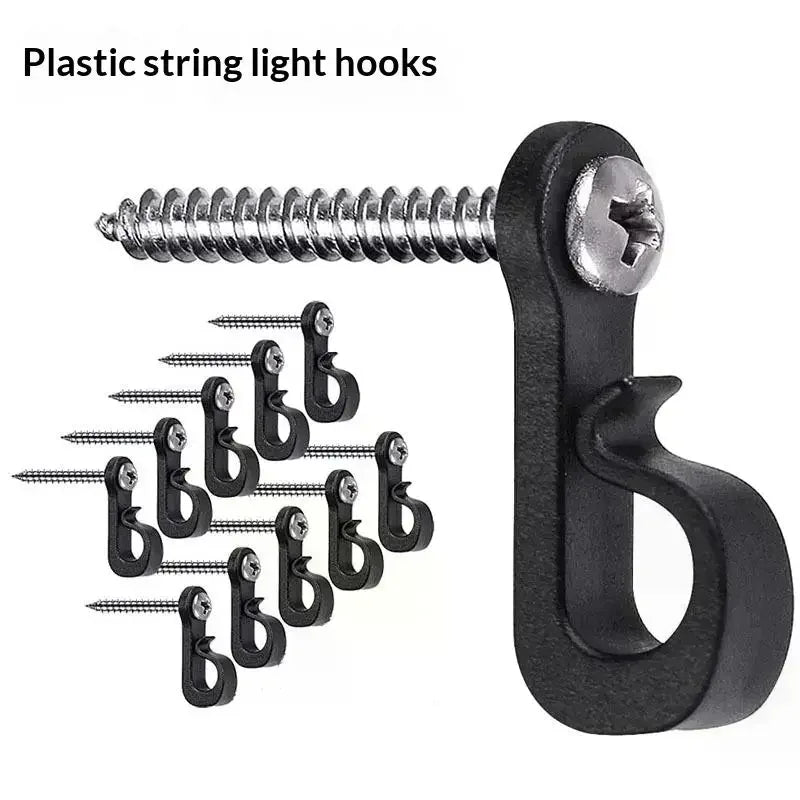 10PCS New With Screw Lights Hook Plastic Black White String Light Hangers Garage Hooks Indoor And Outdoor Zpaxo