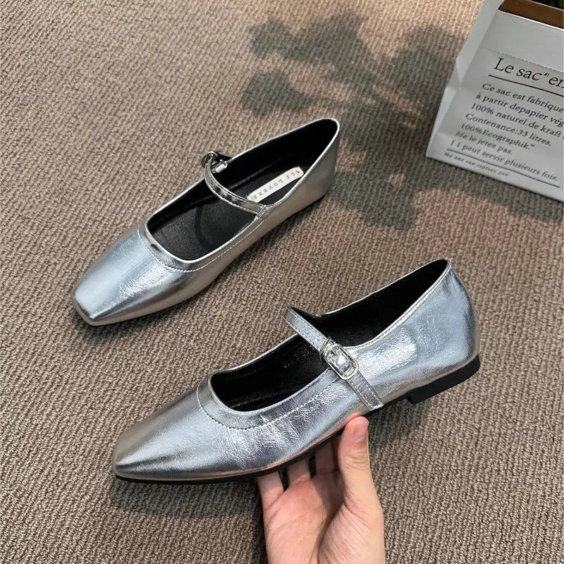 Flat Shoes for Women 2025 Spring and Autumn Silver Soft Sole Flat Mary Jane Women's Shoes Loafers Women Lolita Shoes for Women Zpaxo