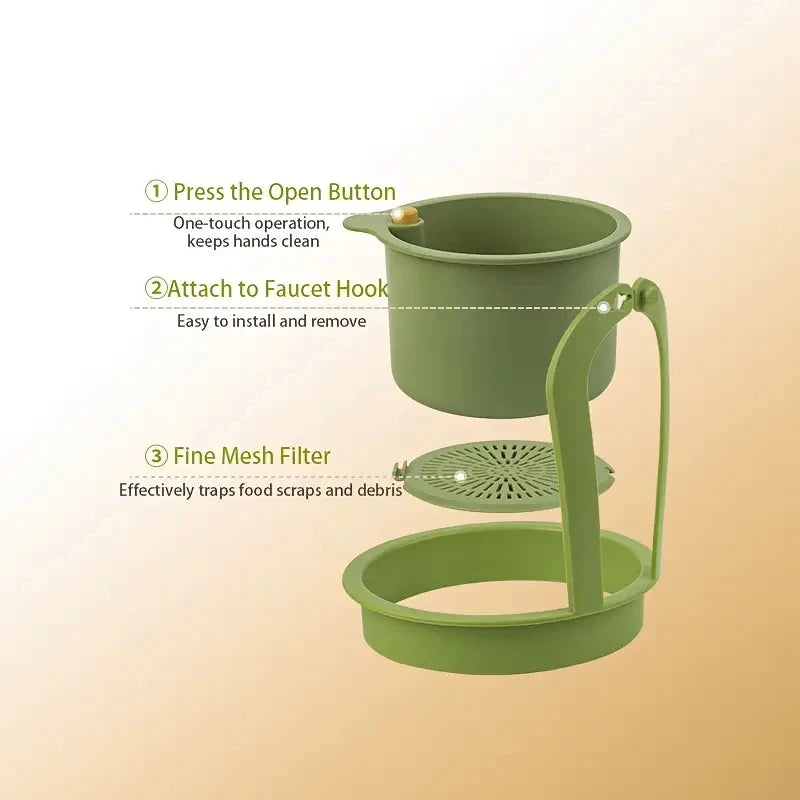 One-Touch Press Drain Basket, Removable Sink Strainer, Kitchen Bathroom Filter Holder for Food Residue Sponge Soap Storage Zpaxo
