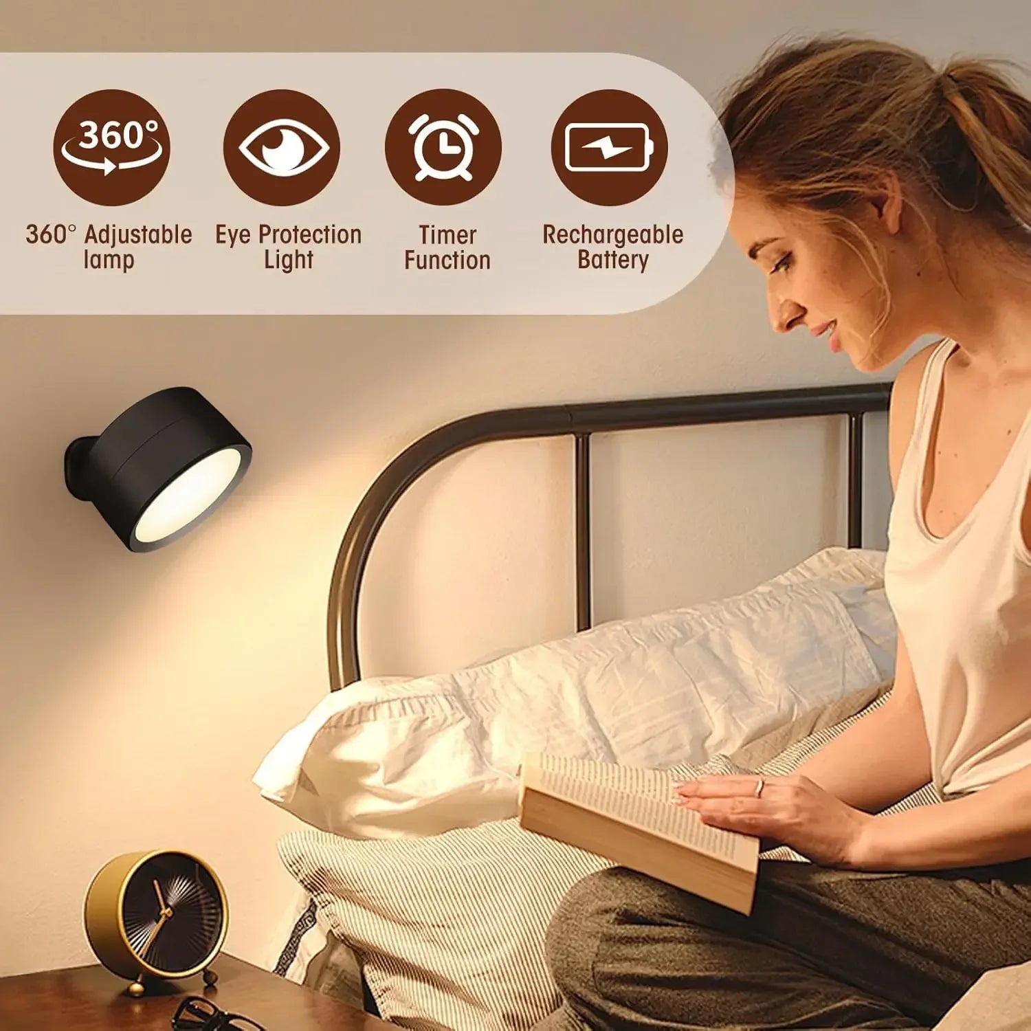 LED Wireless Wall Sconce – 3-Color Dimmable USB Rechargeable