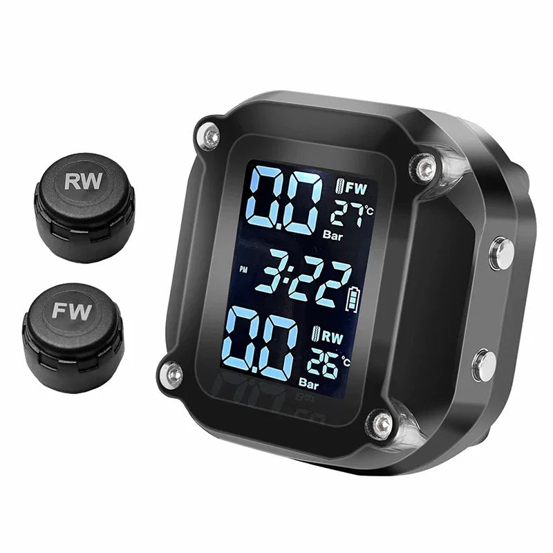 Motorcycle Tire Pressure Monitor System Wireless, Digital Readout with External Mount Sensors, Dual USB Power Supply for On-Road Zpaxo