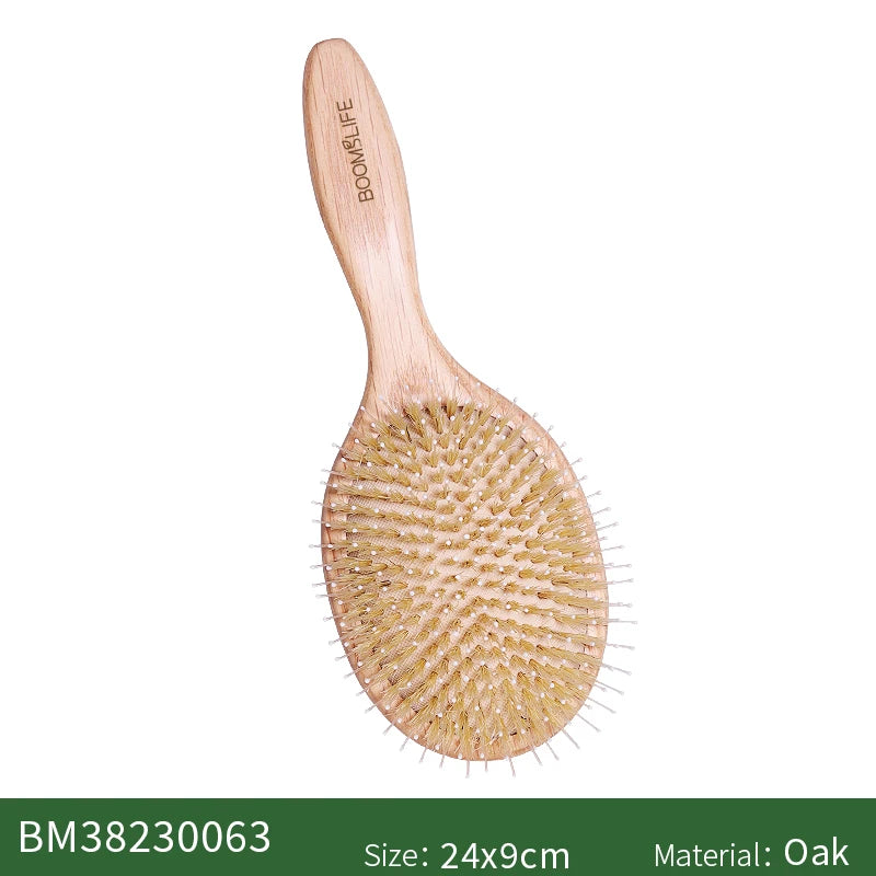 BOOMSLIFE Boar Bristle Hair Brush Mix Nylon Oak Wooden Comb for Hair Women Custom Name Scalp Massage Detangling HairBrush Barber Zpaxo big size China Mainland