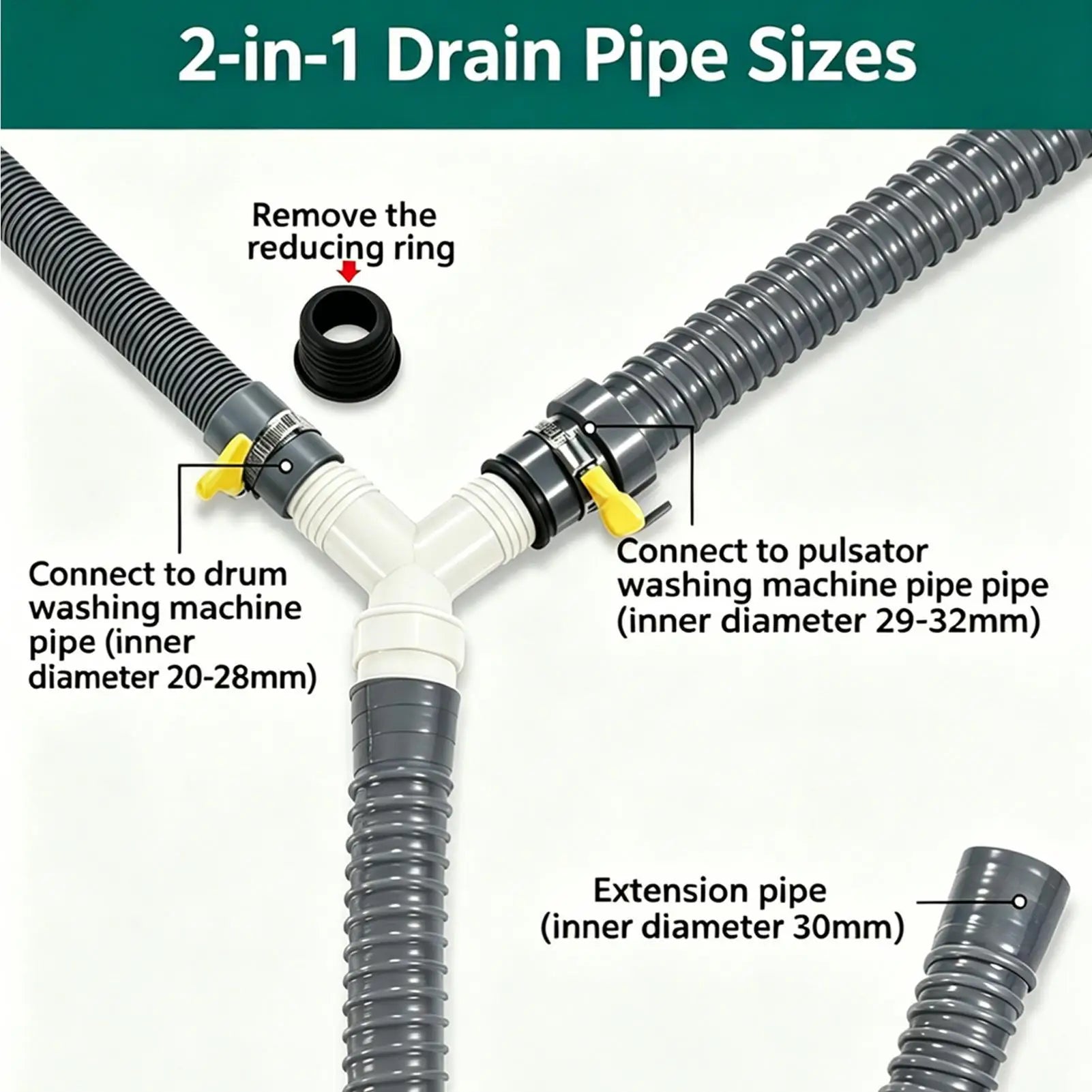 Drain Hose Splitter Y Shape 3-Way Connector 20- Extension Leak-proof
