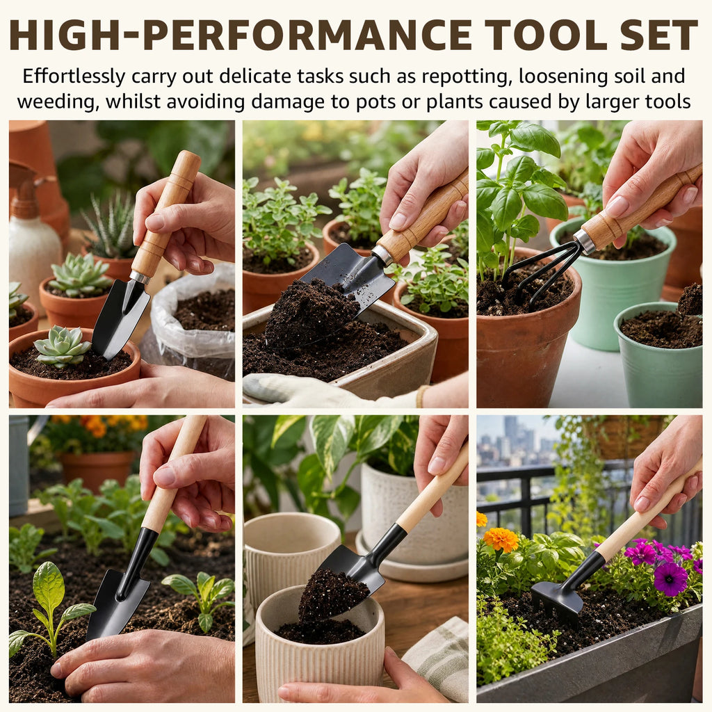 Mini Gardening Tool Set Wood Handle Iron Shovel Rake Trowel For Succulent Bonsai Precision Planter Pot 10 Packs Bulk Supply Zpaxo