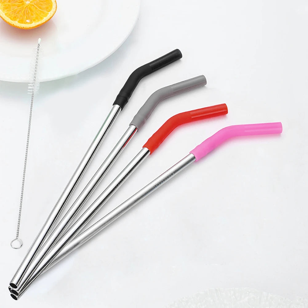 Stainless Steel Straw Silicone Tip Cleaning Brush Reusable Metal