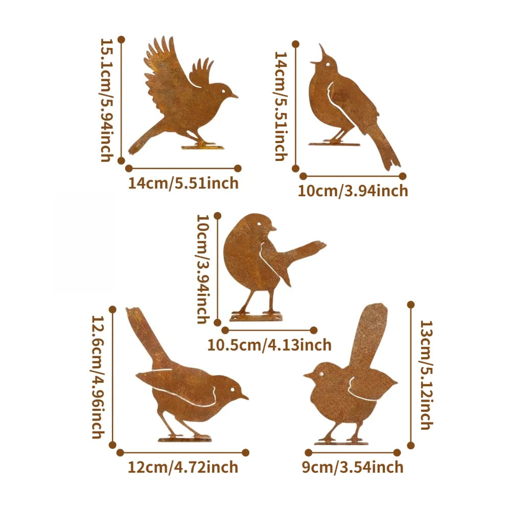 5-Piece Metal Bird Wall Decor – Rustic Farmhouse Garden Art Set