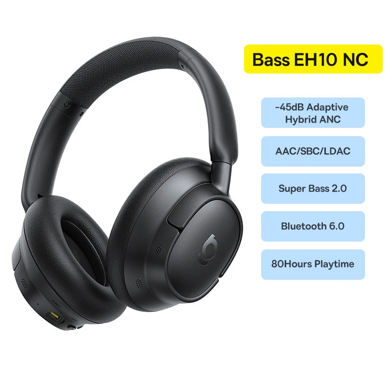 Baseus Bass EH10 NC Wireless Headphones Bluetooth 6 0 Noise Canceling Zpaxo EH10 NC Black China Mainland