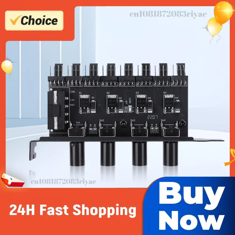 Chassis Fan Hub SATA 4 Pin Adapter 8 Channel CPU Cooling Knob Case