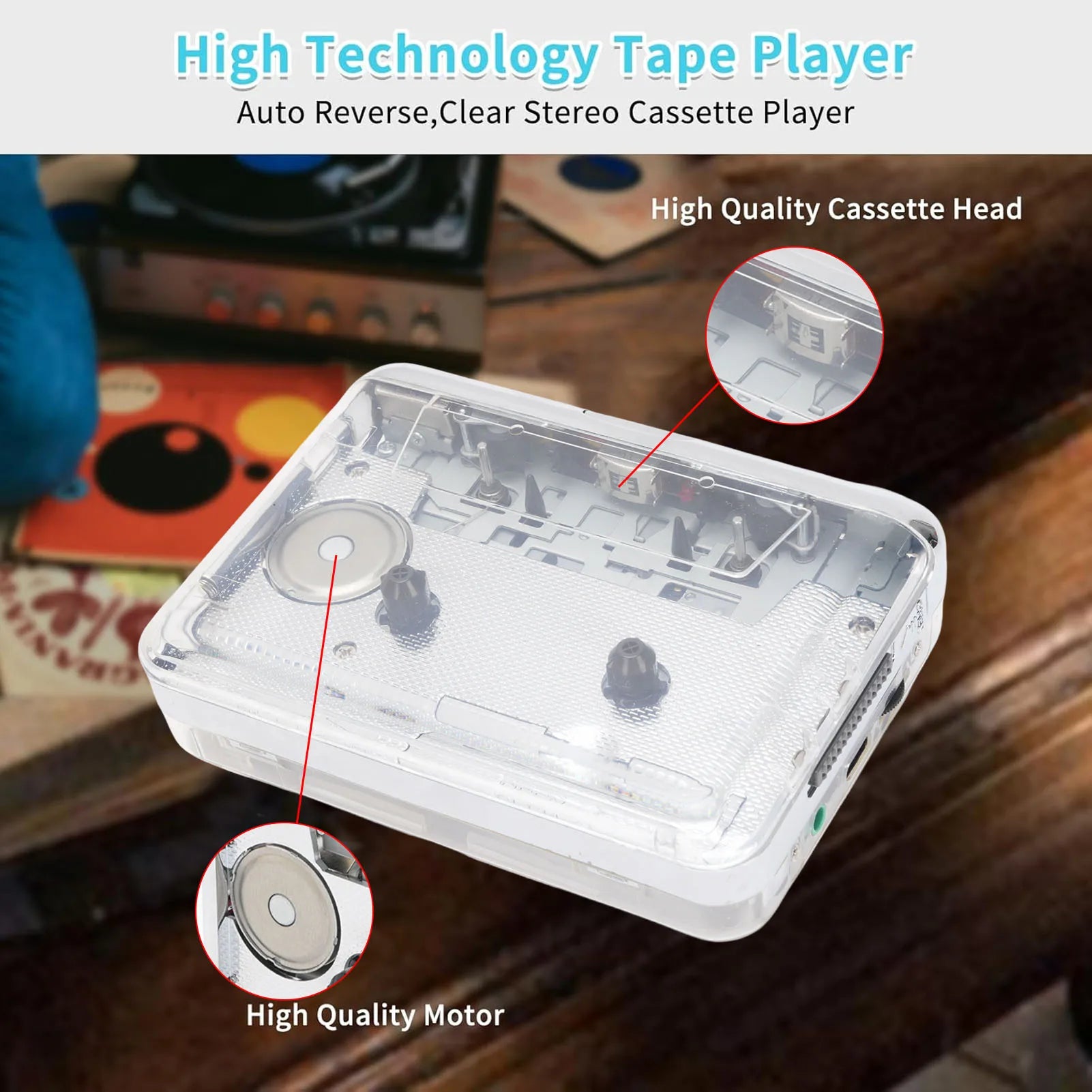 Portable Cassette Player Tape Recorder Battery Powered Auto Rewind