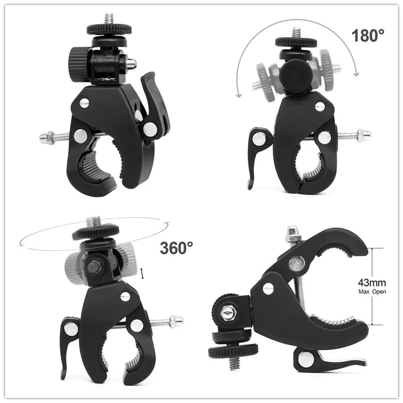 Universal 360 Degree Rotating 1/4 Camera DV Bike Bicycle Handlebar Clamp Bracket Tripod Mount Screw Clip For DSLR Camera GoPro Zpaxo Black