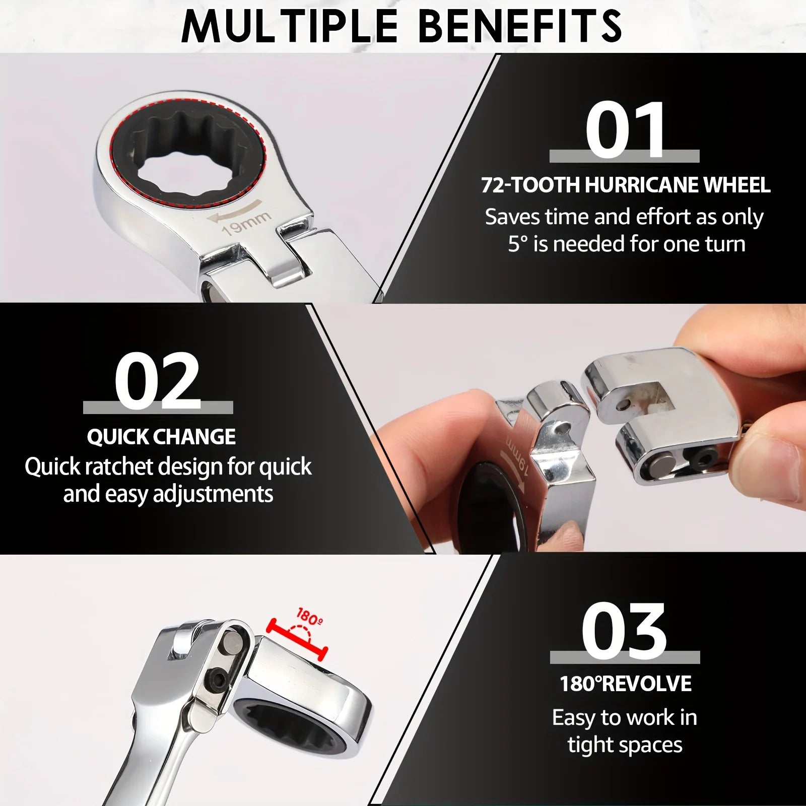 8 to 19 mm Chrome Vanadium Steel Ratchet Wrench Set, 12 in 1 Flex Head Ratchet Wrench, Multipurpose Anti Rust Interchangeable Zpaxo