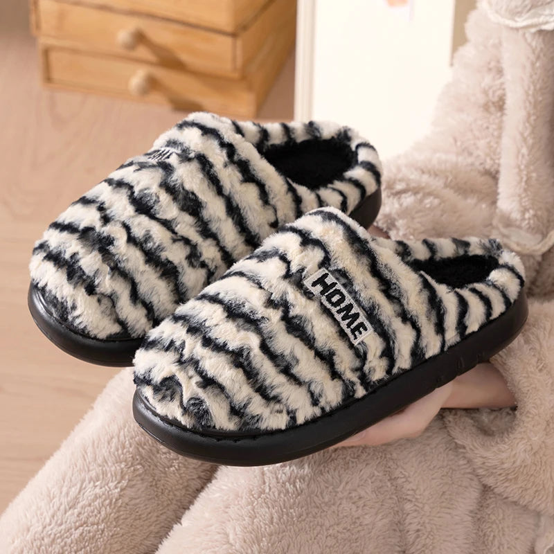 Women's Winter Fur Slippers Indoor Fluffy Couple Bedroom Flat Slides Zpaxo black 42-43