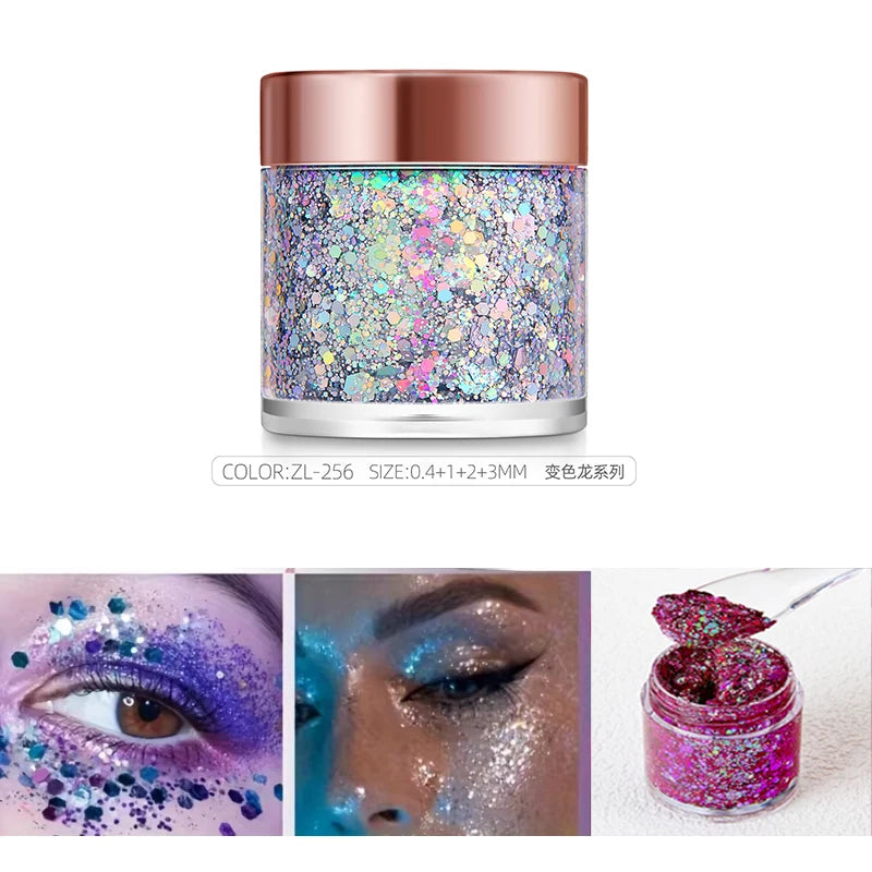 Chameleon Glitter Gel Sequins for Eye & Body Hair Makeup,Long-Lasting Shimmer Face Make Up Decorations for DIY Art & Parties Zpaxo