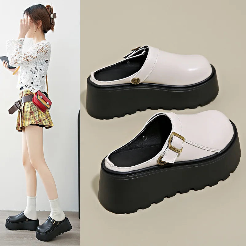 Thick Slippers Women's 2025 Spring Casual Shoes 1 Slip-on Baotou Half