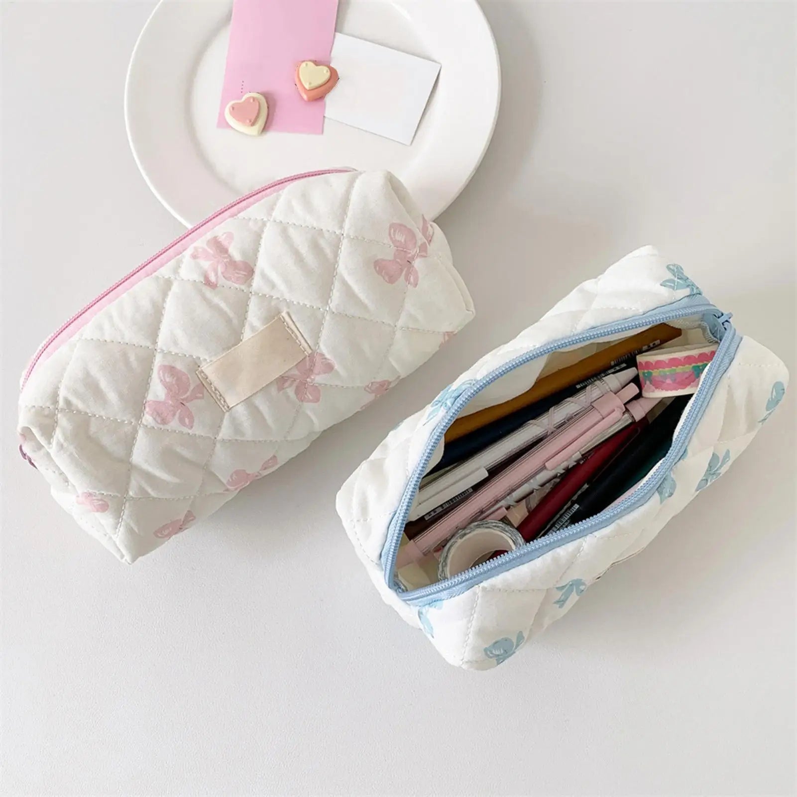 Cute Pencil Case Aesthetic Bow Pattern Stationery Bag Cosmetic