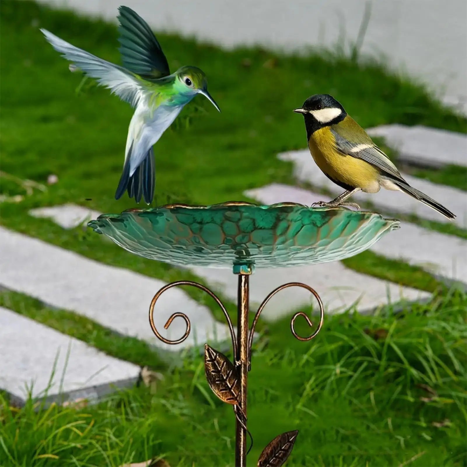 Birdbaths for Outdoors Lawn Birdfeeder Standing Metal Bird Feeder Bowl Height Adjustable Winterproof Decorations for Yard Patio Zpaxo
