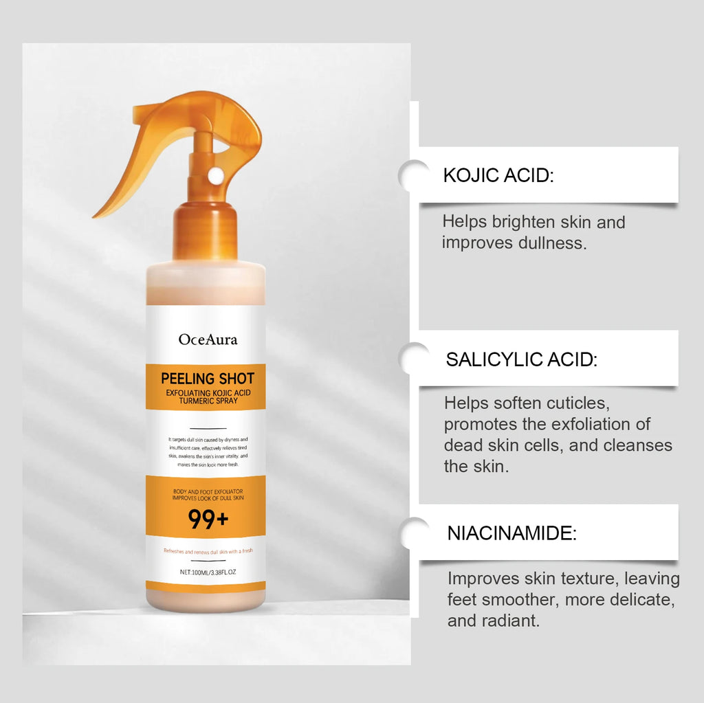 OceAura Kojic Acid Turmeric Exfoliating Spray | Body Peel 100ml Exfoliating Body Spray Zpaxo