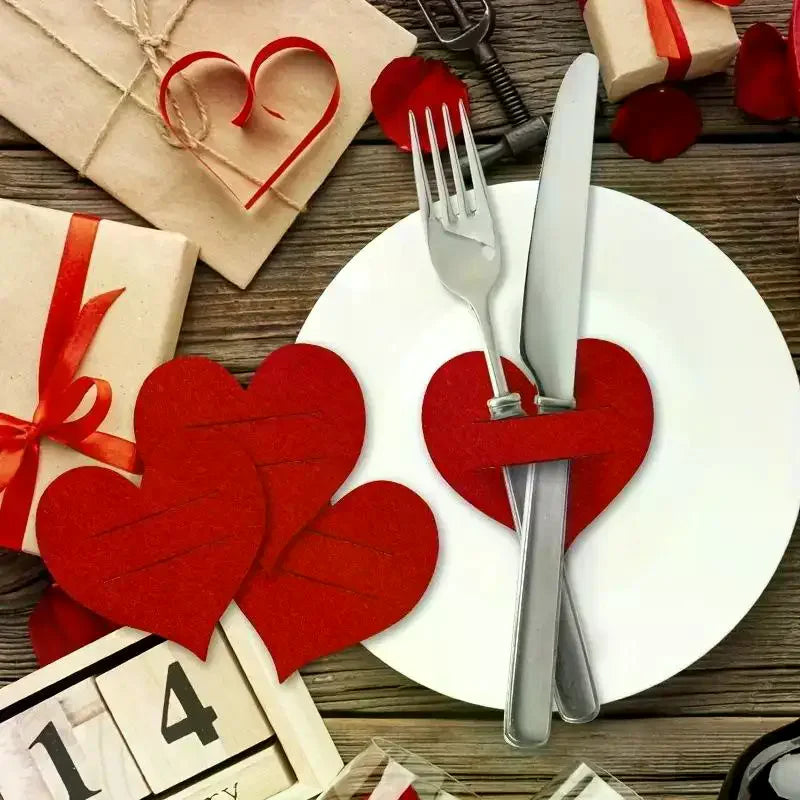 10pcs Heart-shaped Knife And Fork Covers, Valentine's Day And Birthday Party Decoration Items, Home Tabletop Ornaments Zpaxo