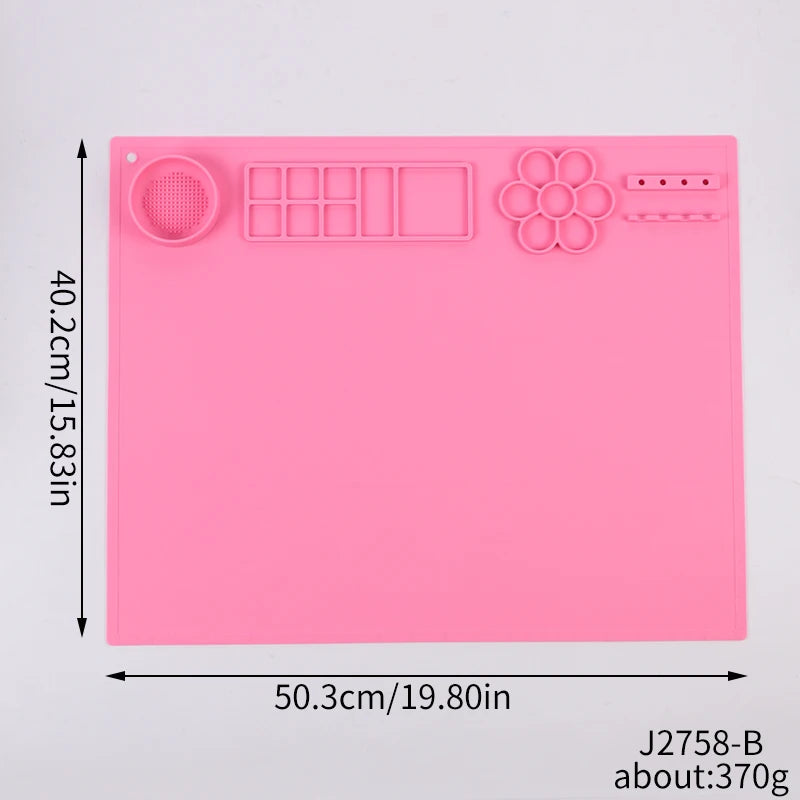 Silicone Painting Mat Kids Art Crafts Pads with Cup and Paint Brush Holder Palette DIY Handmade Mat Zpaxo Pink