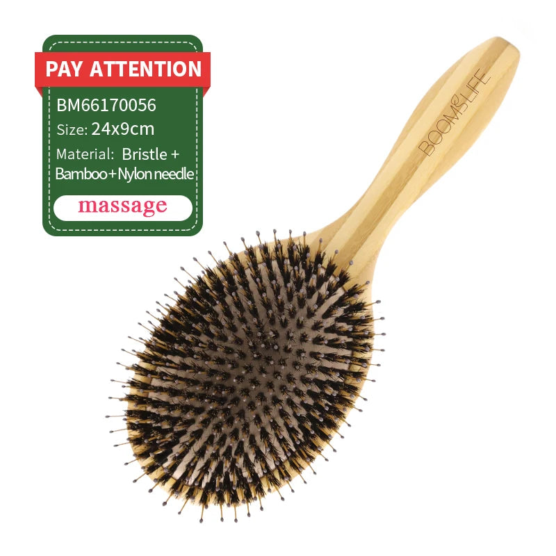Boar Bristle Hair Brush Women Wood Bamboo HairBrush Professional Curly Airbag Scalp Brush Comb for Hair Beauty Care Salon Tools Zpaxo boar mix Nylon China Mainland
