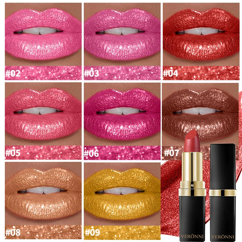 Pearly Glitter Velvet Lipstick,Metallic,Waterproof,Long-lasting,Shimmer,Diamond Lipstick,Glitter Lip Gloss, Lip Cosmetic Makeup Zpaxo