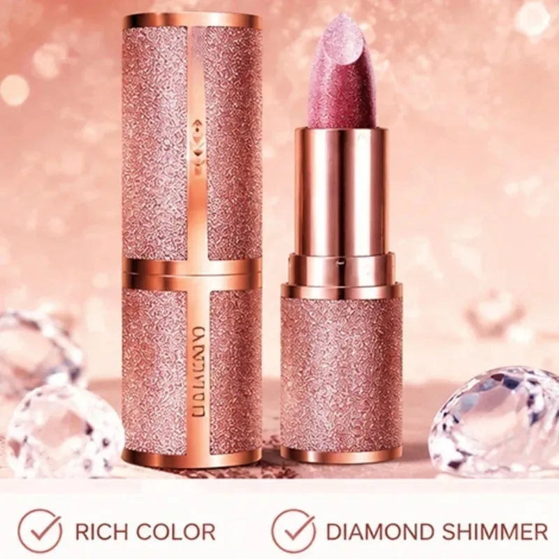 Rose Smoke Powder Lipstick Pearlescent Glitter Bright Starry Sky Glossy Diamond Velvet Lipstick Waterproof Durable Women Makeup Zpaxo