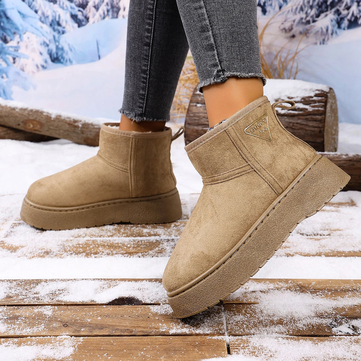Women Ankle Boots 2025 New Warm Short Tube Bread Cotton Shoes Women Winter Thick Bottomed Lined Large Size Snow Boots Women Zpaxo khaki 42