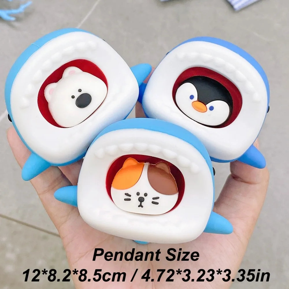 Cat Aquarium Shark Squeeze Keyring Creative Cute Silicone Penguin Pendant Funny Soft Polar Bear Keychain Hanging Accessory Zpaxo