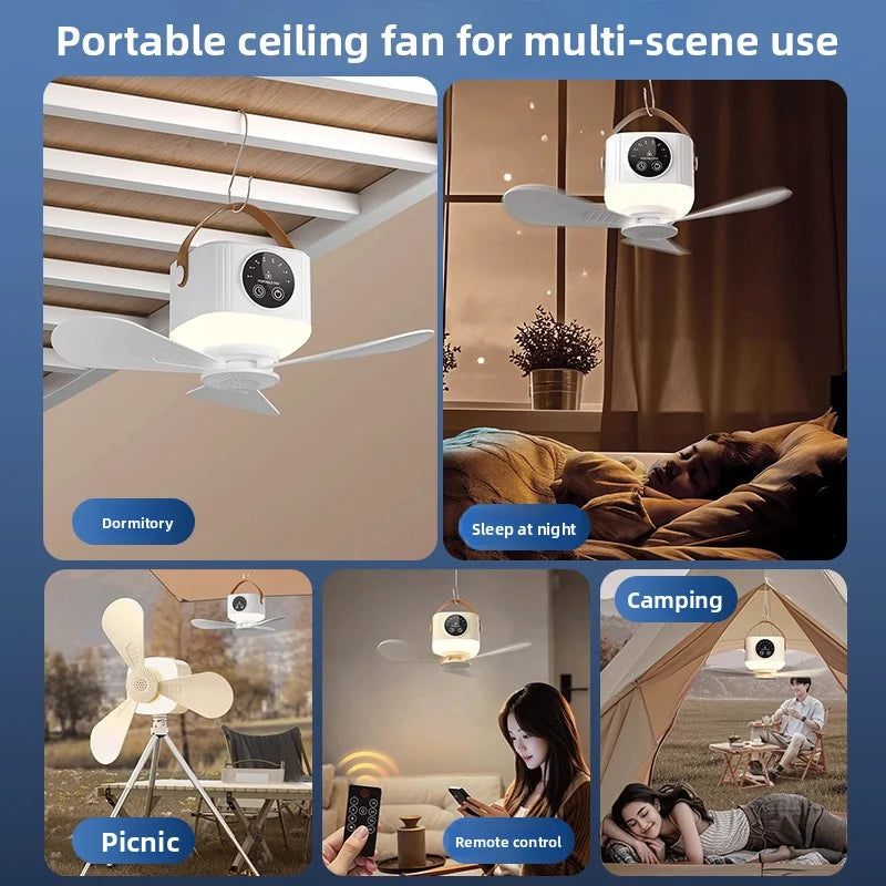 2026 New Portable Rechargeable Ceiling Fan Wireless USB Hanging Fan for Student Dorm Bed Outdoor Camping Zpaxo