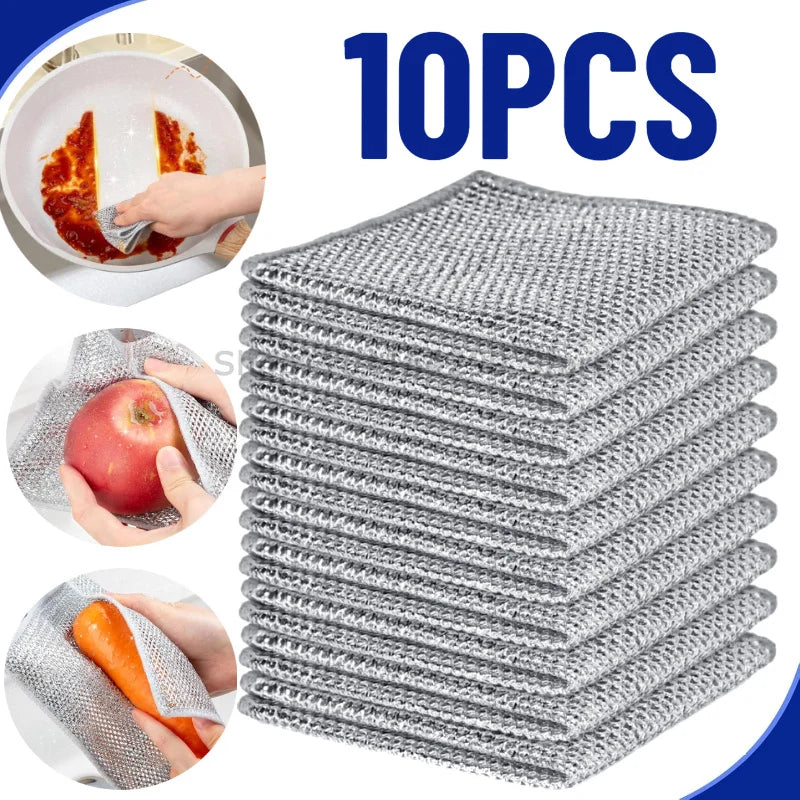 1/3/5/10/30 Pcs Magic Cleaning Cloth Single Sided Metal Steel Wire Rags Kitchen Dish Pot Washdishing Cloths Towel Clean Tools Zpaxo
