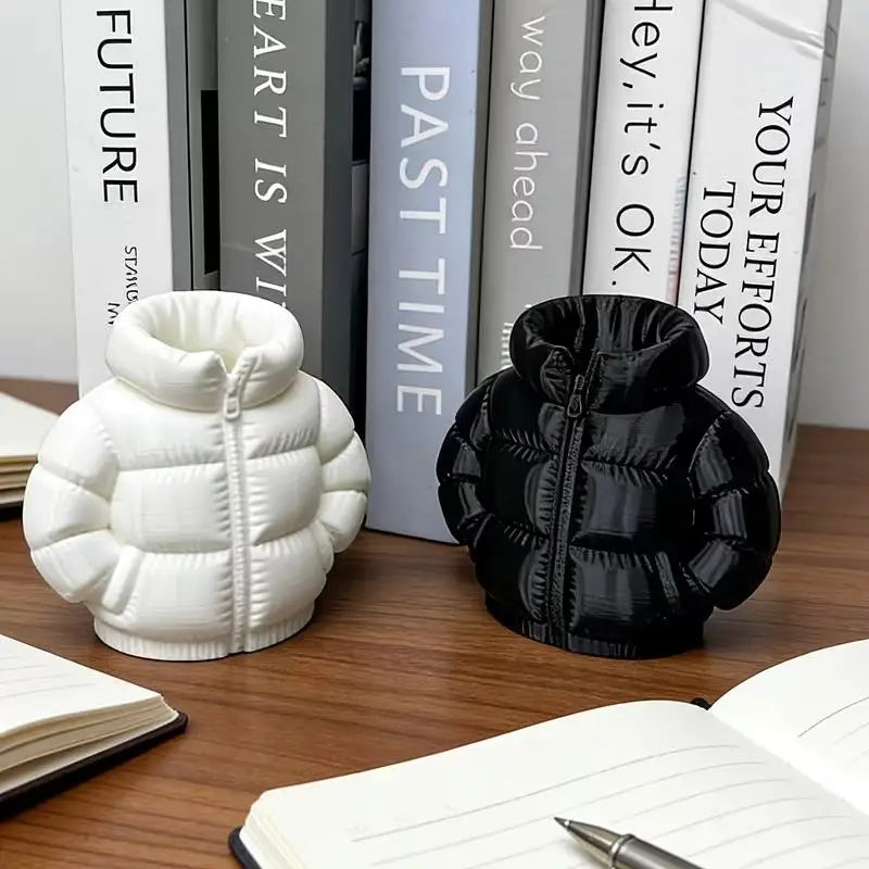 2PCS Cute Down Jacket-Shaped Pen Holder, 3D Printed Coaster Set for Desk Organizer & Student Gift Zpaxo