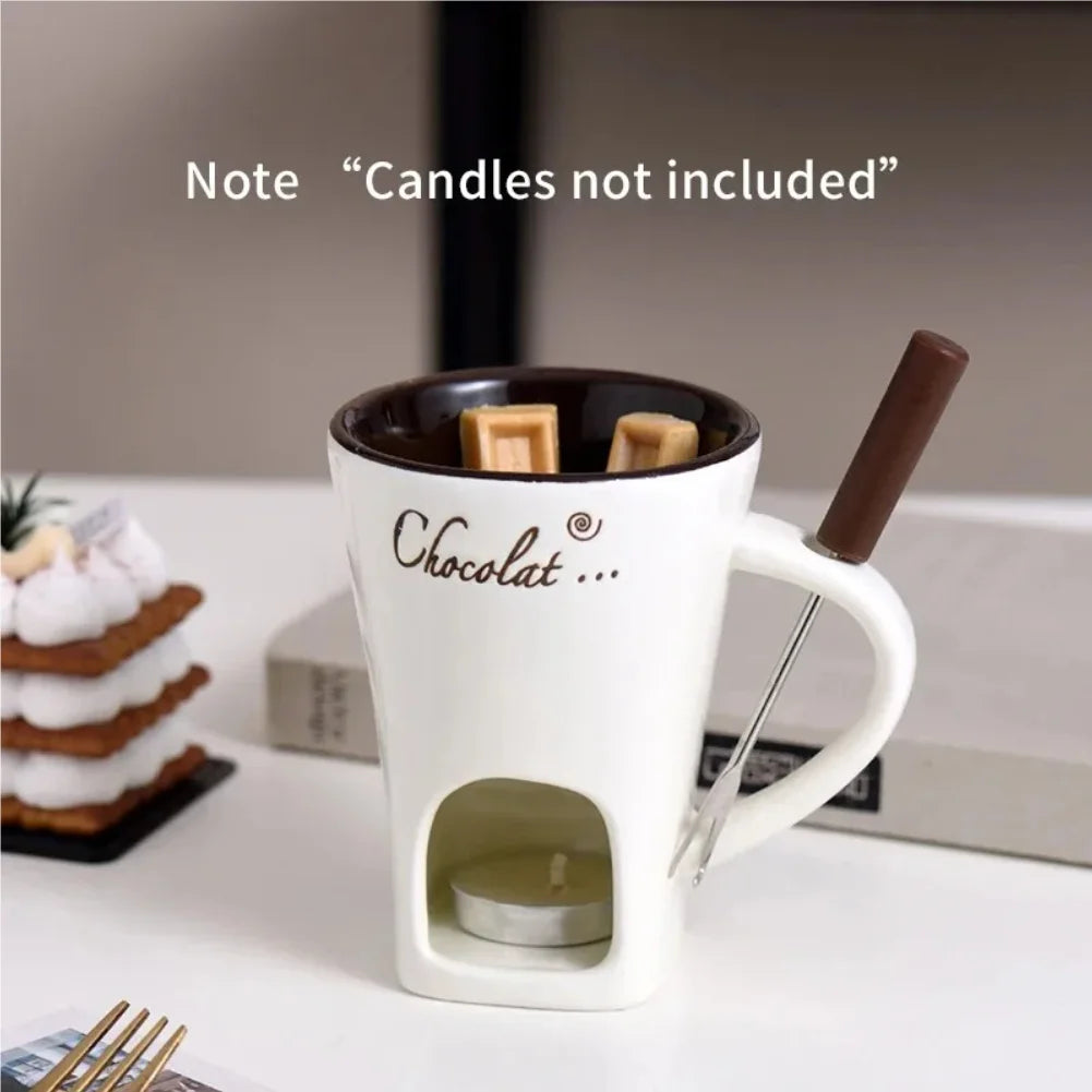 European Style Candle Cup Cheese Chocolate Ice Cream Candle Heated Melted Ceramic Cup Home Kitchen with Fork Creative Coffee Cup Zpaxo