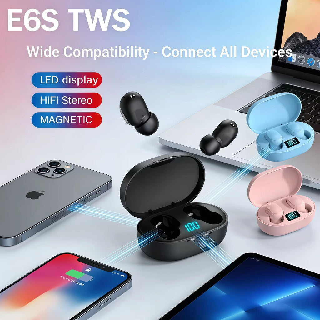 E6S Bluetooth Headphones Wireless Noise-cancelling Microphone