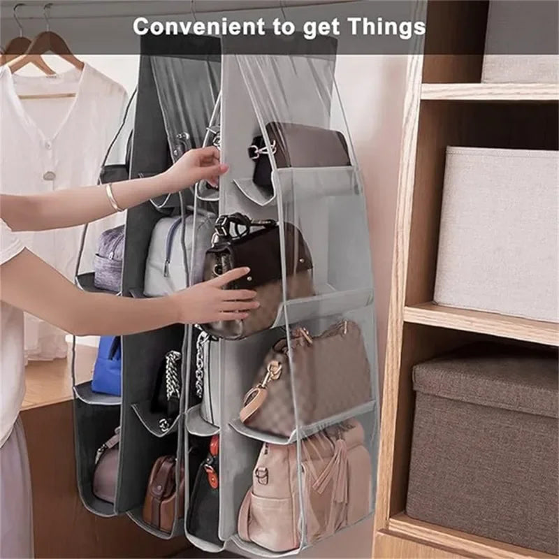 8 Pockets Fabric Handbag Organizer Storage Rack Non-Waterproof Closure Space-Efficient Multipurpose Closet Purse Hanger Zpaxo