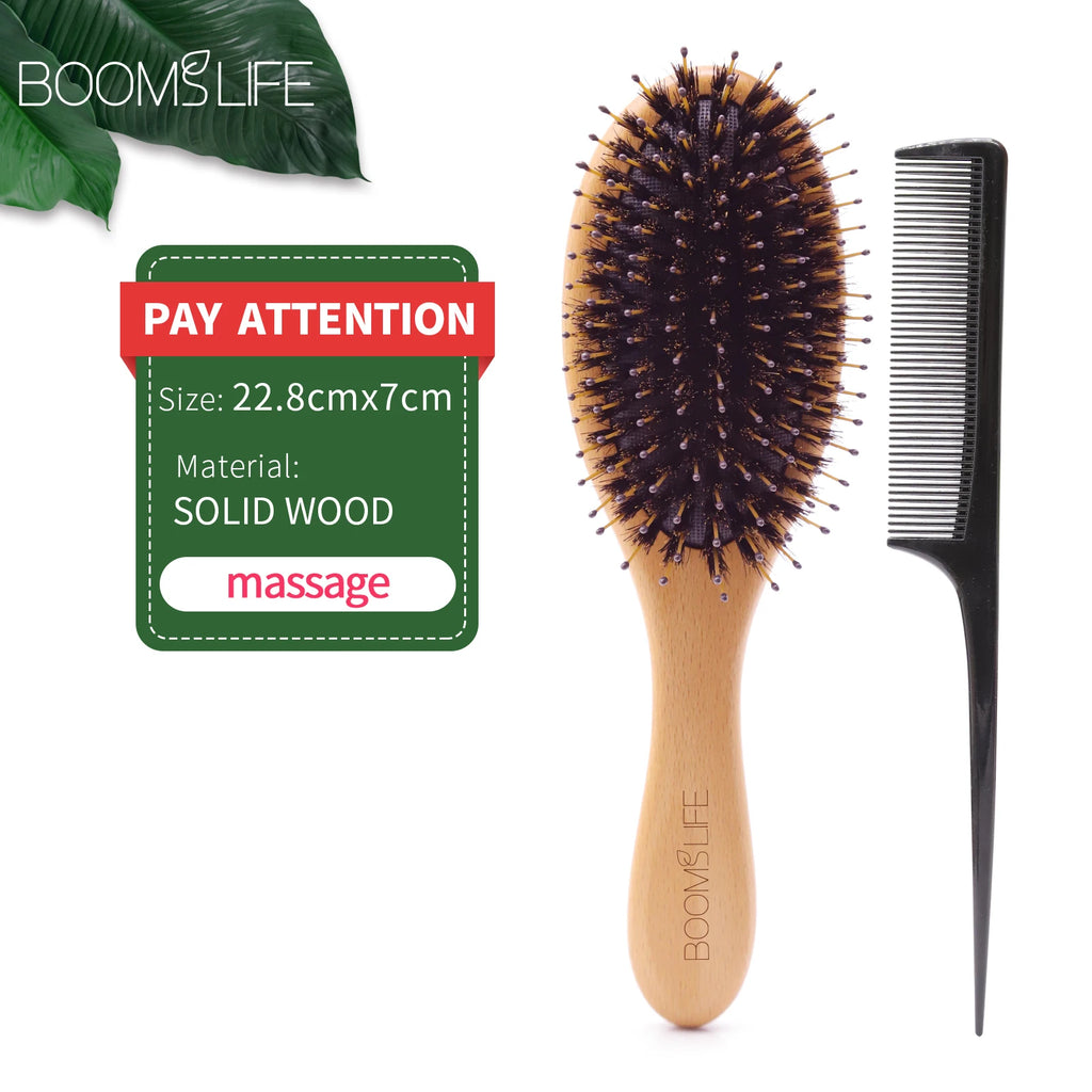 Boar Bristle Hair Brush Women Combs for Hair Anti-Static Scalp Massage Comb Wood Hair Brush for Curly Thick Long Hair Detangler Zpaxo 2pc boar brush