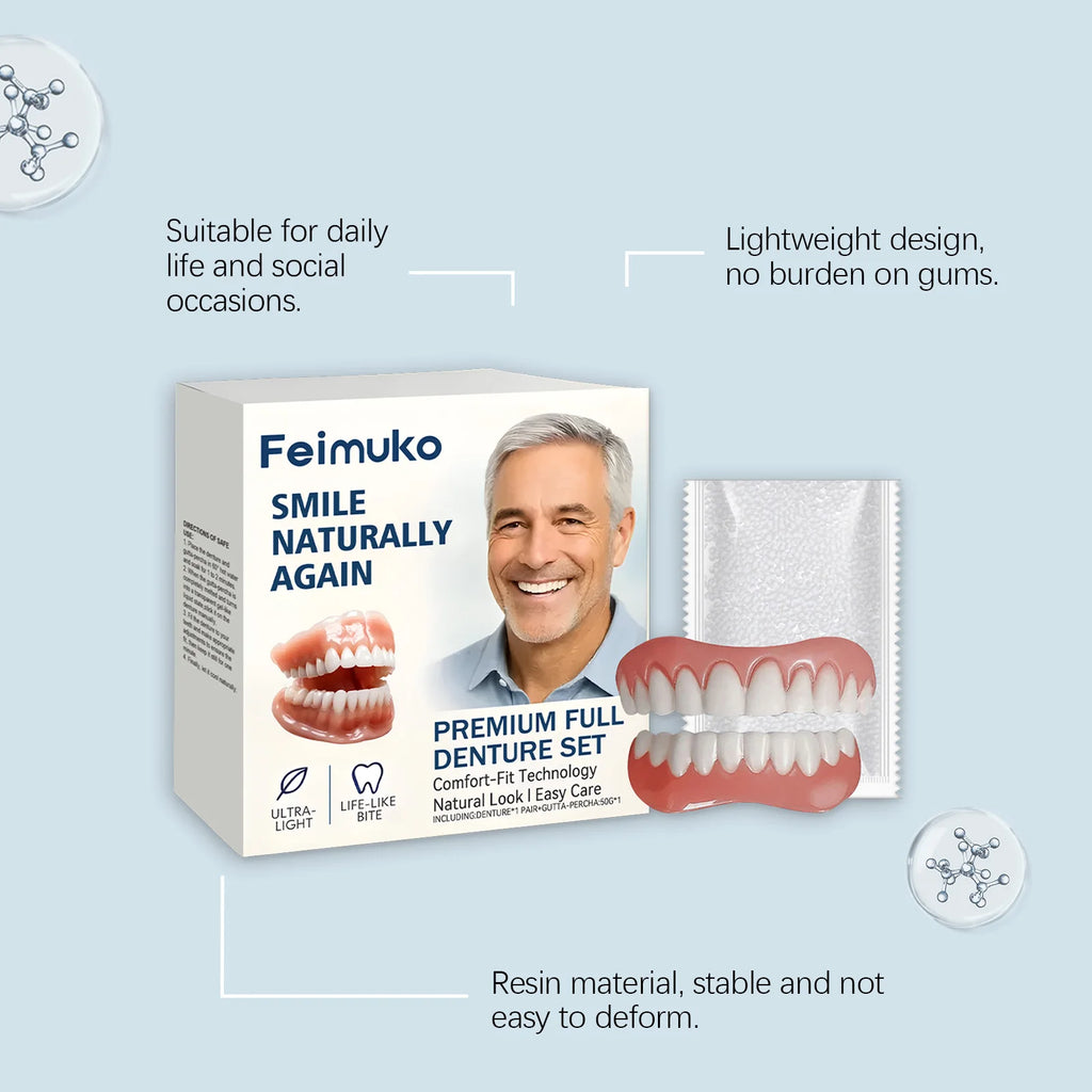 Senior-Focused Denture Care Kit - Resin Material, Comfort Fit, Natural Look, Easy Maintenance, Complete Care Solution Zpaxo