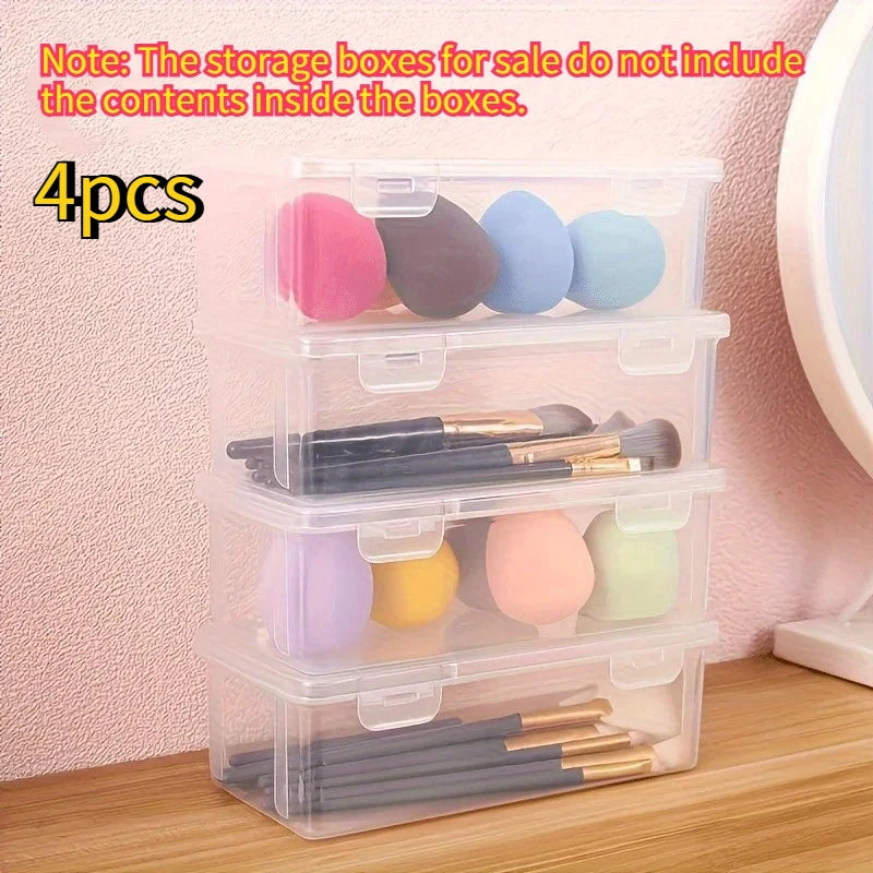 Clear Hinged Lid Storage Boxes Large Plastic Organizer Makeup Brushes