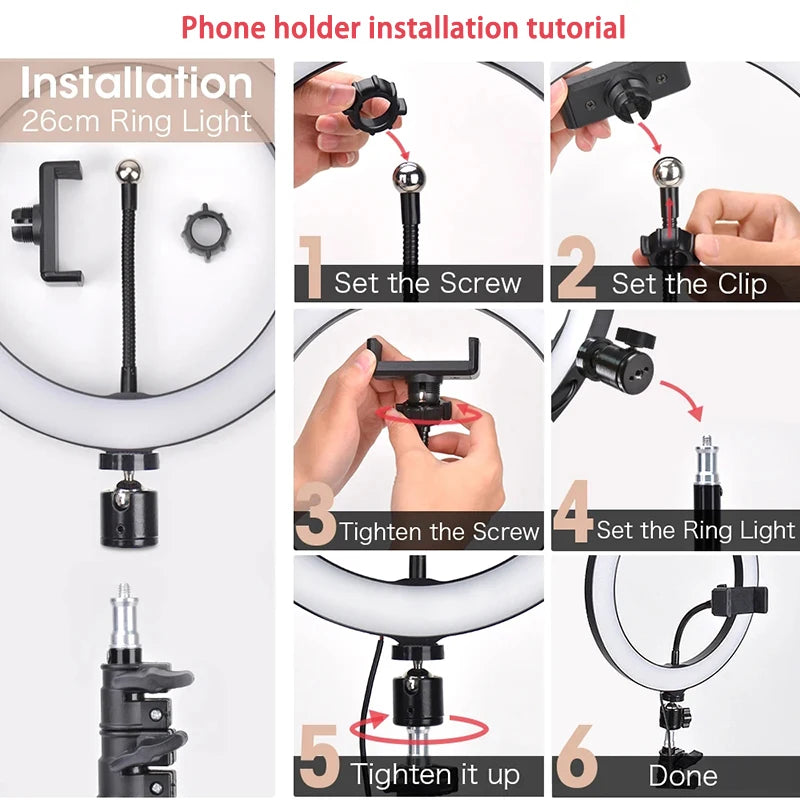 16/26/33cm LED Selfie Ring Light Dimmable LED Lamp Photography Ringlight For Phone Video Live Fill Lamp Photo Studio Ring Light Zpaxo