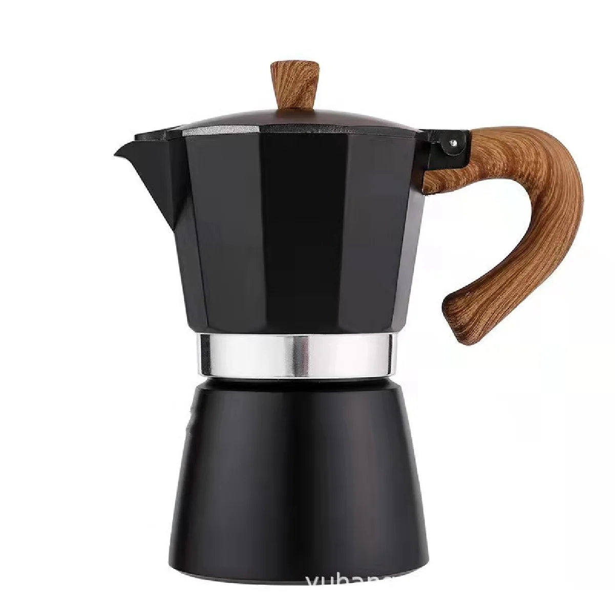 Vintage Wooden Handle Moka Pot – 150ml/300ml Espresso Maker Stovetop Moka Pot Zpaxo black-300ml