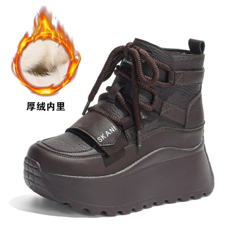 Womens Winter Leather Upper Boots Thick Fleece Lined Sneakers Height Zpaxo 025 Black Velvet 40 China Mainland