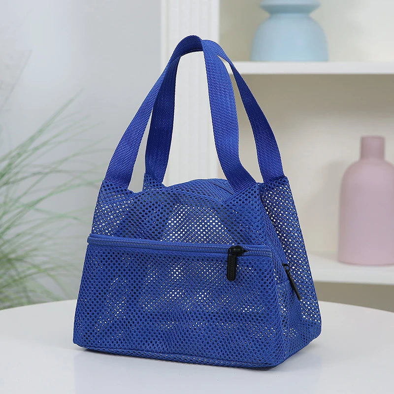 Solid Color Fashionable Mesh Travel Handbag, Spacious Cosmetic and Toiletry Storage Zpaxo Blue