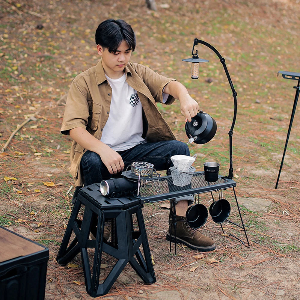 Folding Lamp Stand Collapsible Iron Lantern Pole Picnic Hiking