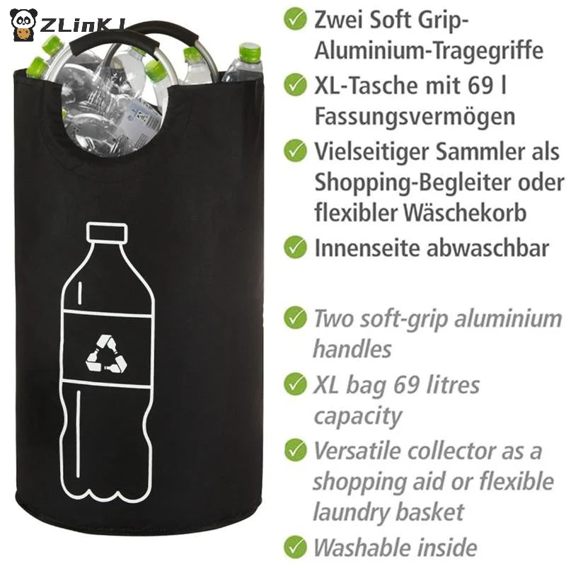 ▶1PCS 82L Large Capacity Empty Bottle Storage Basket Folding Kitchen Wastewater Bottle Collector Bag With Aluminum Handle Zpaxo