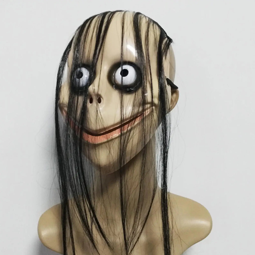 Scary Face Cover Halloween Costume Long Hair Mask V Shaped Mouth