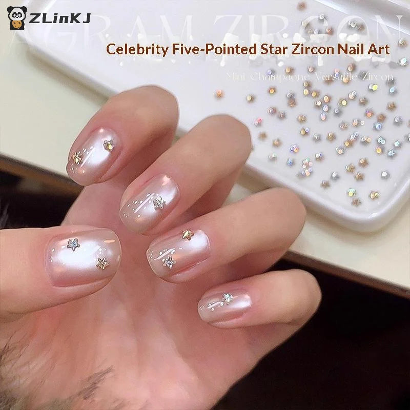 ▶50Pcs Star Zircon Nail Rhinestone Nail Art Charm Sparkle 3D Nail Rivet Flat Bottom Nail Decoration Parts DIY Manicure Zpaxo