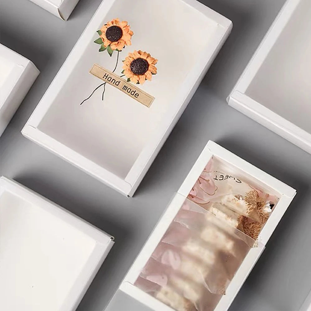 10Pcs Pull-Out Gift Boxes Drawer Kraft Paper Boxes with Clear Window Gift Jewelry Packaging Business Wedding Birthday Party Zpaxo