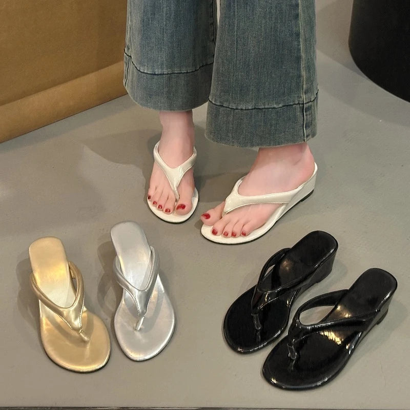 Fashion Solid Platform Clip Toe Women's Wedges Slippers Open Mid Zpaxo