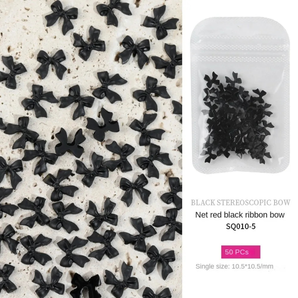 50pcs 3D Nail Art Bowknot Resin Bow Nail Art Decoration Black and White Elegant Nail Decoration Manicure Ornament Zpaxo 05