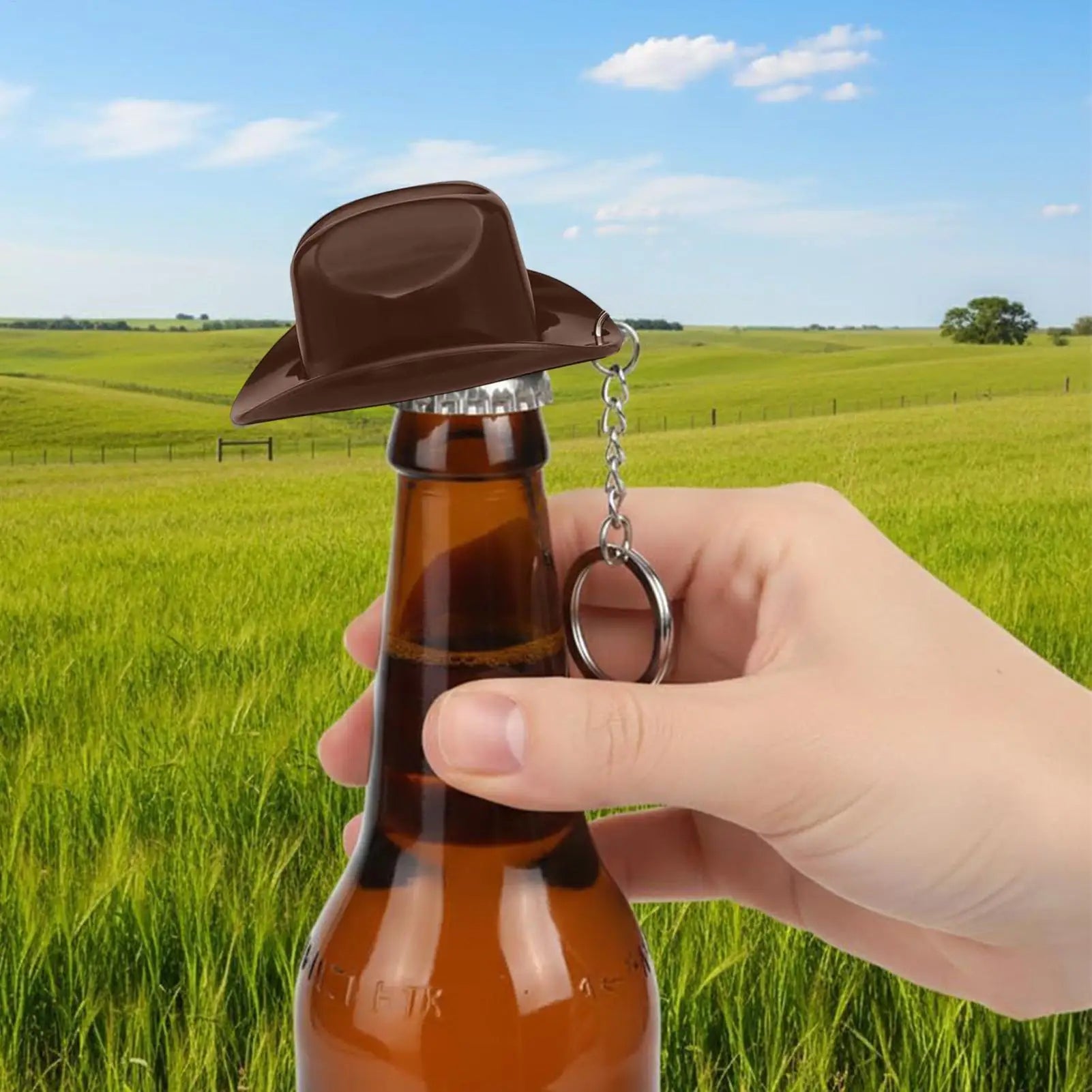 Cowboy Keychain Vintage Hat Shape Bottle Opener Car Keyring Men