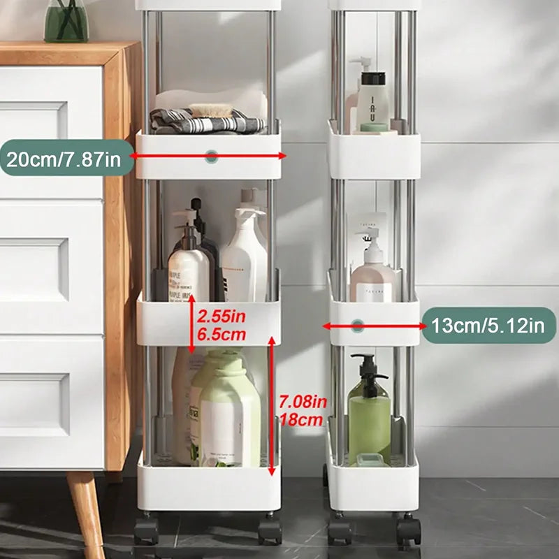 3/4 Tier Movable Gap Storage Rack Rolling Utility Cart Storage Shelf Kitchen Bathroom Slim Slide Organizer Shelf Livingroom Zpaxo